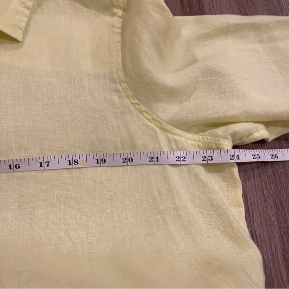 Sigrid Olsen Pop Over Blouse Women’s L Linen Yellow Rolled Sleeves Shirt Tunic - Picture 9 of 11
